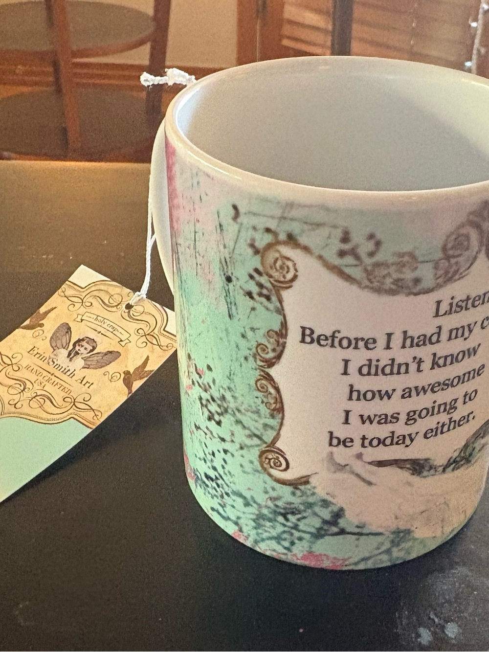 Erin Smith Inspirational Mint Green Decorative Mug with Quote NWT